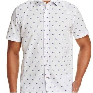 Robert Graham White Embroidered Blue Sunglass Pattern  Button-up Classic Fit XL